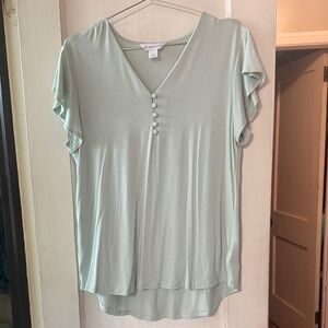 Liz Clairborne Mint Green V-Neck Button Flutter Sleeve Top Size L